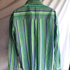 Brooklyn Express Mens 2XL Multicolor Striped Green  Shirt  Long Sleeve Tz